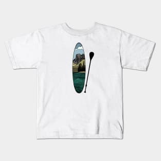 Stand up paddle board - mountain lake vertical Kids T-Shirt